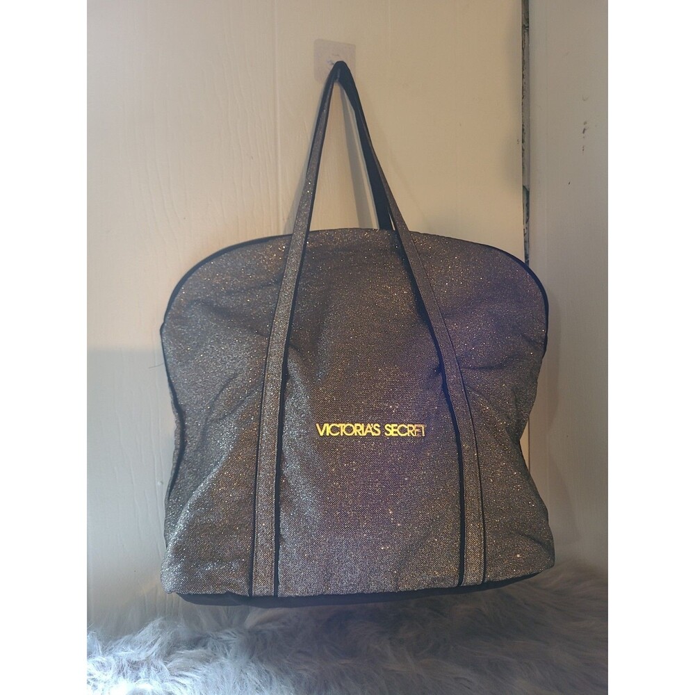 Victoria’s Secret Glitter Tote Bag Sparkly Gold Shimmer Shoulder Bag Large